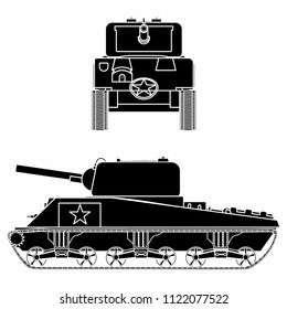 M4 Sherman Tank. Black Fill.