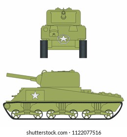 M4 Sherman Tank. Black Outline.