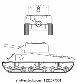 M4 Sherman Tank. Outline Only.