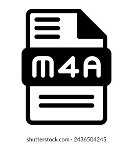 Icono de archivo M4a. Símbolo de formato de audio Iconos sólidos, ilustración vectorial. se puede utilizar para interfaces web, aplicaciones móviles y software