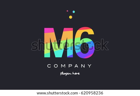 M6 m 6 six letter number combination creative color green orange blue magenta pink company logo vector icon spectrum