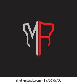 MA Abstract logo monogram with shield elements isolated on black background