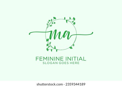 MA beauty monogram and elegant logo design handwriting logo of initial signature, wedding, fashion, floral and botanical with creative template.