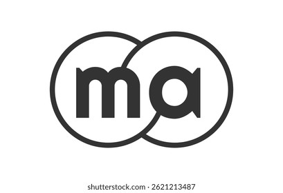 MA business company emblem with outline rounds and letters m a. Logo template of two merged circles for brand identity, logotype. Vector Infinity symbol  and technology sign.