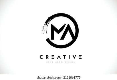 MA Circular Letter Logo with Circle Brush Design and White Background.