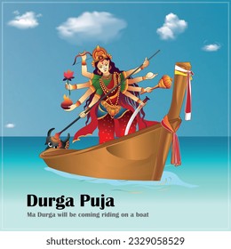 Ma Durga coming riding on boat