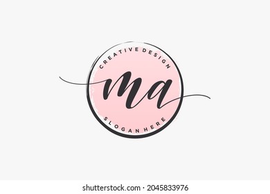 Logo de escritura a mano de MA con la firma de vector de plantilla de círculo, boda, moda, floral y botánica con plantilla creativa.