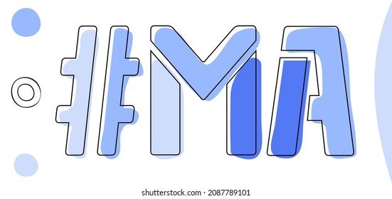 MA Hashtag. Isolate curves doodle letters. Blue colors. Hashtag #MA is abbreviation for the US American state Massachusetts for social network, web resources, mobile apps.