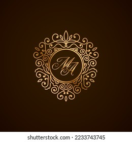 MA initial letter luxury monogram logo, elegant ornamen jewelry, emblem of love shape heart
