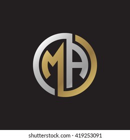 MA initial letters looping linked circle elegant logo golden silver black background