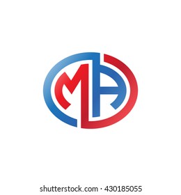 MA initial letters looping linked ellipse logo red blue