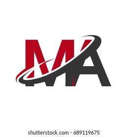 MA initial logo company name colored red and black swoosh design, isolated on white background. vector logo for business and company identity.