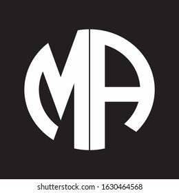 MA Initial Logo design Monogram Isolated on black and white