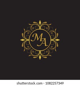 MA Initial logo. Ornament ampersand monogram golden logo black background