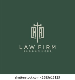 MA initial monogram for law firm with sword and shield logo image