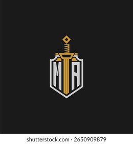 Monograma inicial MA para imagem de escudo e espada