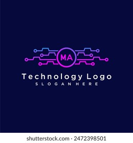 MA monograma inicial para logotipo de tecnología con diseño de estilo circular