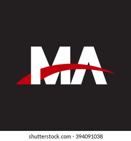 MA initial overlapping swoosh letter logo white red black background