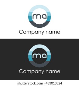 MA letter circle shape icon logo white blue