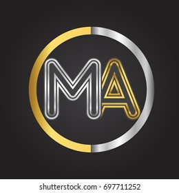 MA Letter logo in a circle. gold and silver colored. Vector design template elements for your business or company identity.