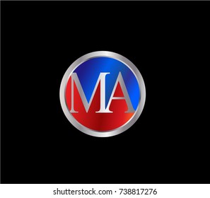 MA Letter logo Design in a circle. Blue and silver colored
