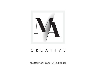 MA Letter Logo Design with Creative Intersected and Cutted Serif Font.