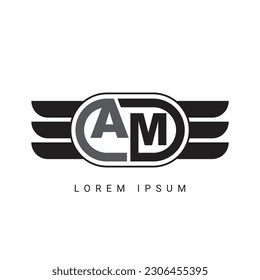 AM or MA Letter Logo Design with a Creative Cut Letter Initial Logo Design with wings logo design