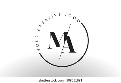 MA Letter Logo Design with Creative Intersected and Cutted Serif Font.