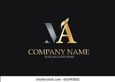 MA Letter Logo Design in Golden and Metal Color