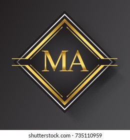 MA Letter logo in a square shape gold and silver colored geometric ornaments. Vector design template elements for your business or company identity.