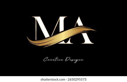 MA Letter Monogram Logo – Elegant Gold Brush Stroke Letter mark for Luxury Branding, Fashion, Boutique  Premium Identity Design
