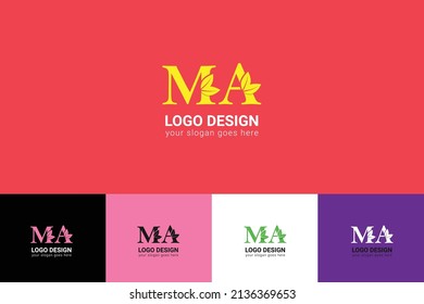 MA letters eco logo with leaf. Vector typeface for nature posters, eco friendly emblem, vegan identity, herbal and botanical cards etc. Ecology MA letters logo with leaf.
