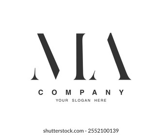 Diseño de logo MA. Letra inicial m y un estilo de fuente serif. Tipografía de nombre de empresa clásica creativa. Logotipo o identidad de moda. Ilustración vectorial.