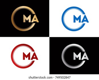 MA Logo. Letter Design Vector with Red and Black Gold Silver Colors
