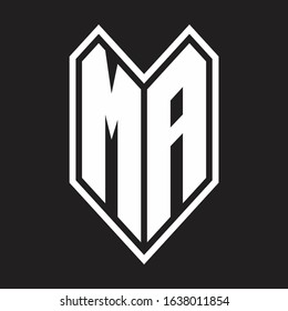 MA Logo monogram with emblem line style isolated on black background
