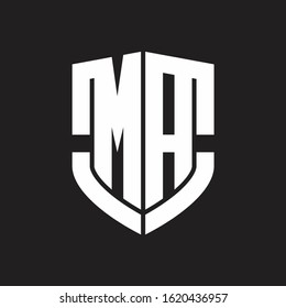 MA Logo monogram with emblem shield shape design isolated on black background