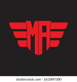 MA Logo monogram with emblem and wings element design template on red colors