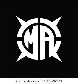 MA Logo monogram with four pieces circle slice design template on Black Background
