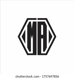MA Logo monogram with hexagon line rounded design template on white background