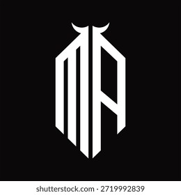 MA Logo-Monogramm mit Hornform, einzelne schwarz-weiße Designvorlage auf schwarzem Hintergrund