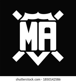 MA Logo-Monogramm einzeln auf Schildform mit abgerundeter Linie auf schwarzem Hintergrund