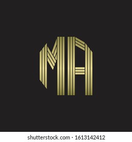 MA Logo monogram outline style linked isolated with gold colors