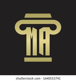 MA Logo monogram with pillar style design template with gold colors