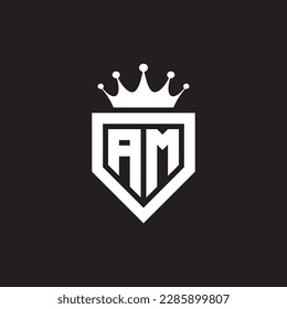 logotipo AM o MA escudo de símbolos monograma con diseño de forma de corona vector