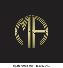 MA Logo monogram triple ribbon style line design template isolated with gold color