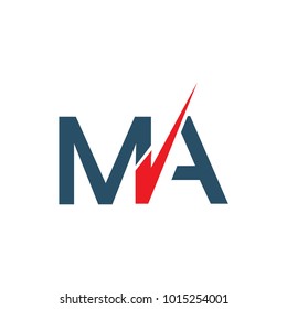 MA logo with tick. MA letter. Flat logo design