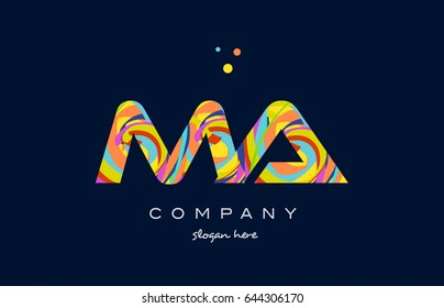 ma m a alphabet letter logo colors colorful rainbow acrylic font creative text dots company vector icon design template