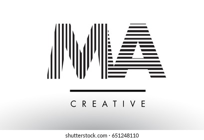 MA M A Black and White Letter Logo Design with Vertical and Horizontal Lines.