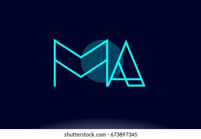 ma m a blue line circle letter logo alphabet creative company vector icon design template