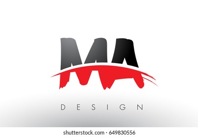 MA M A Brush Logo Letters Design with Red and Black Colors and Brush Letter Concept.